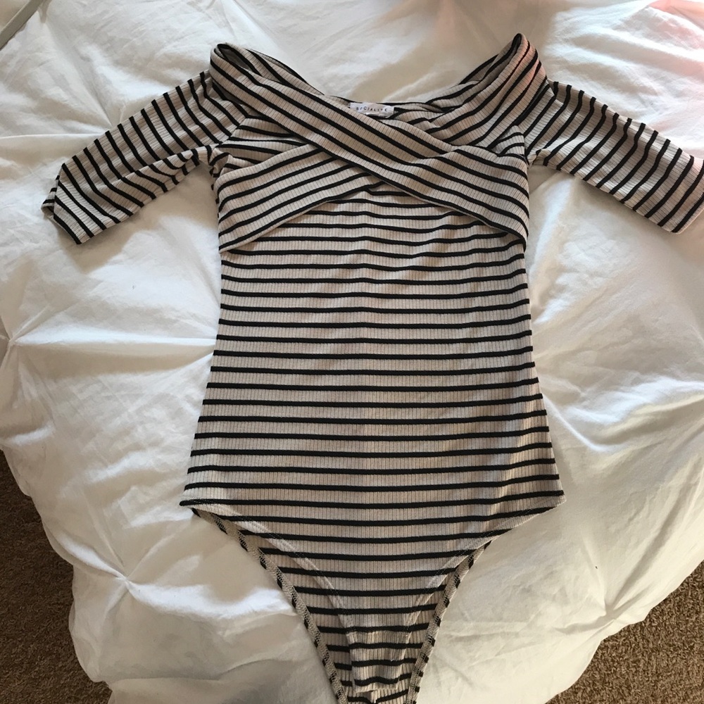 Striped off the shoulder body suit