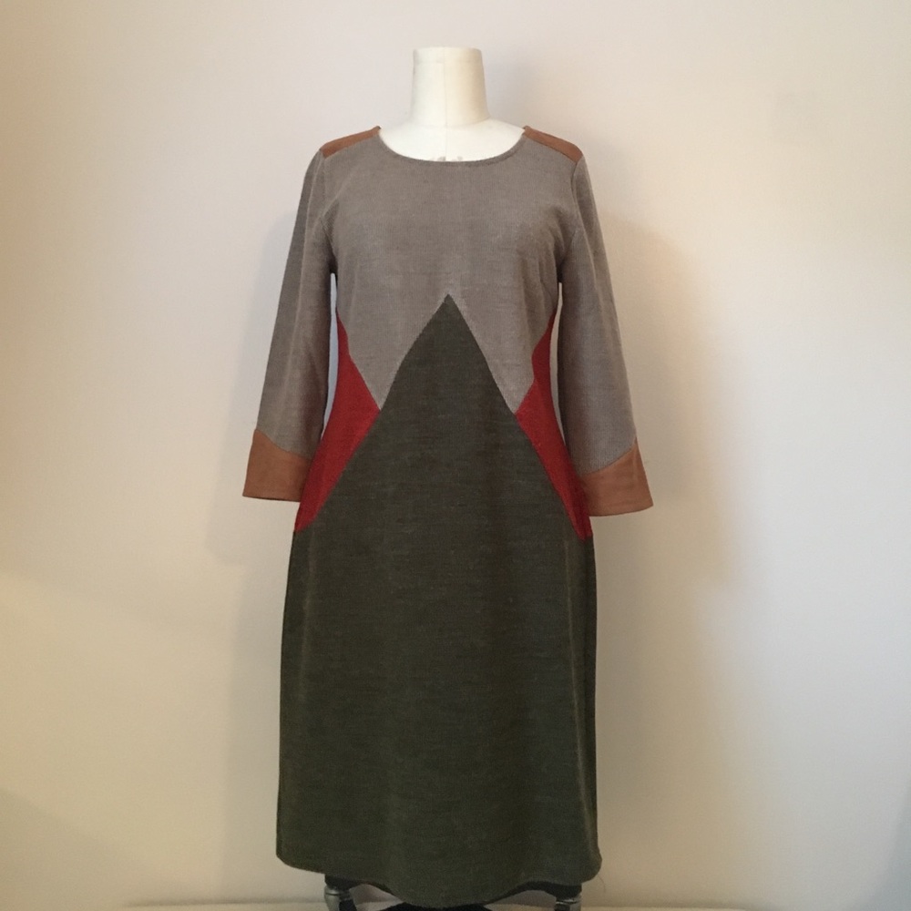 Colorblock Dress with Suede Details