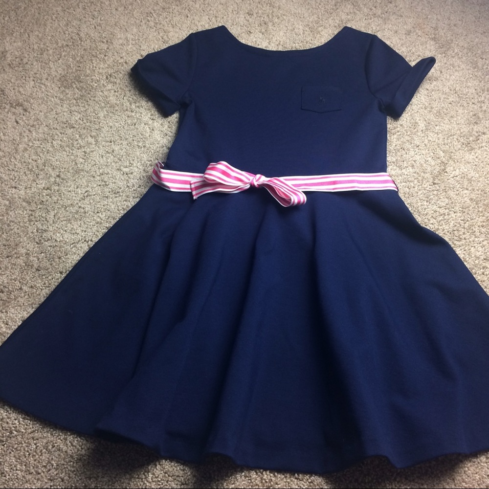 POLO Ralph Lauren Girls Blue Dress w/ Pink Ribbon