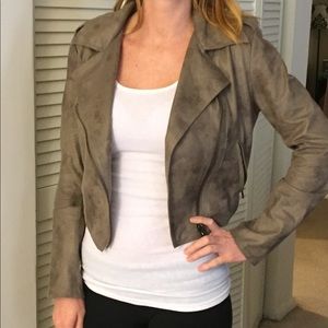 Cropped faux suede motorcycle style jacket.