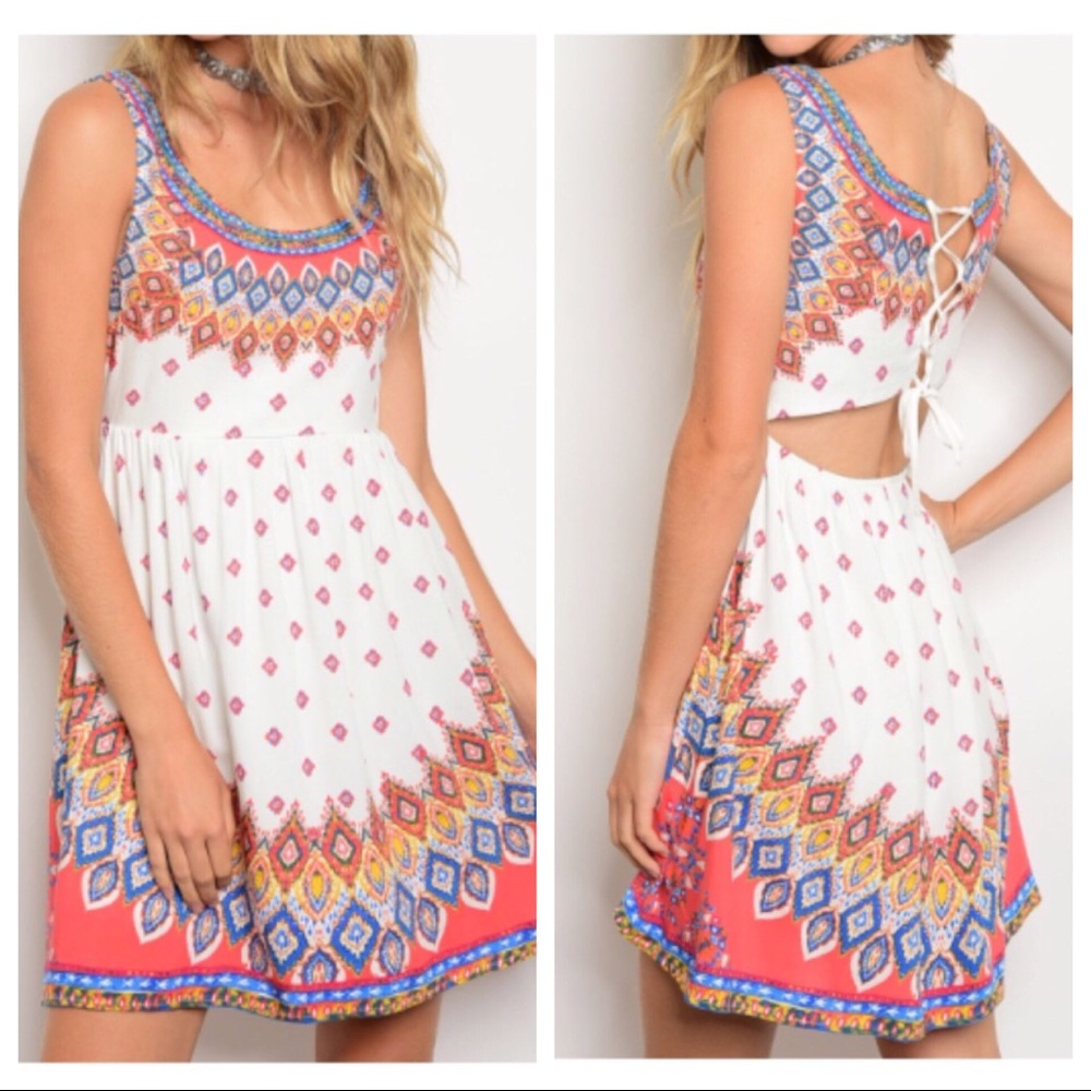 SEE SECOND LISTING ❇️ Lace Up Back Printed Dress - Picture 1 of 4