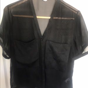 BLACK SHEER BUTTON DOWN BLOUSE- SIZE SM