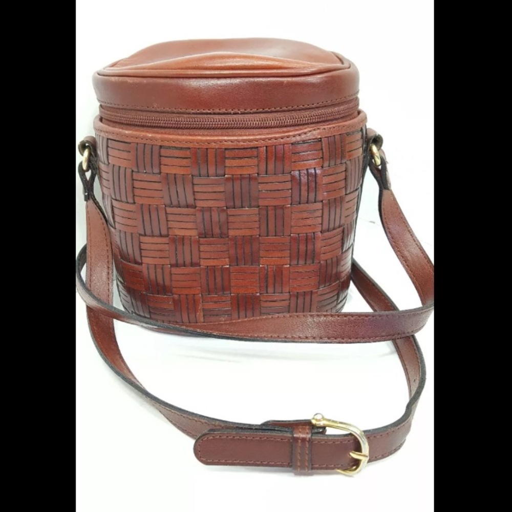 Vtg Brown Woven Leather Purse by Valerie Stevens