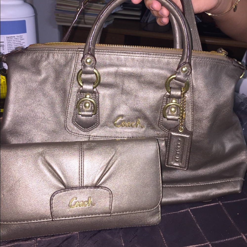 Authentic Coach mercury/gold wallet & purse set