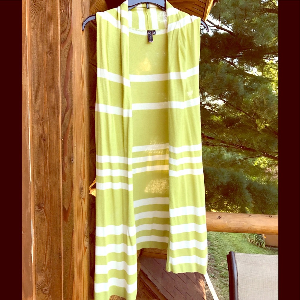 Chartreuse and white stripped long vest