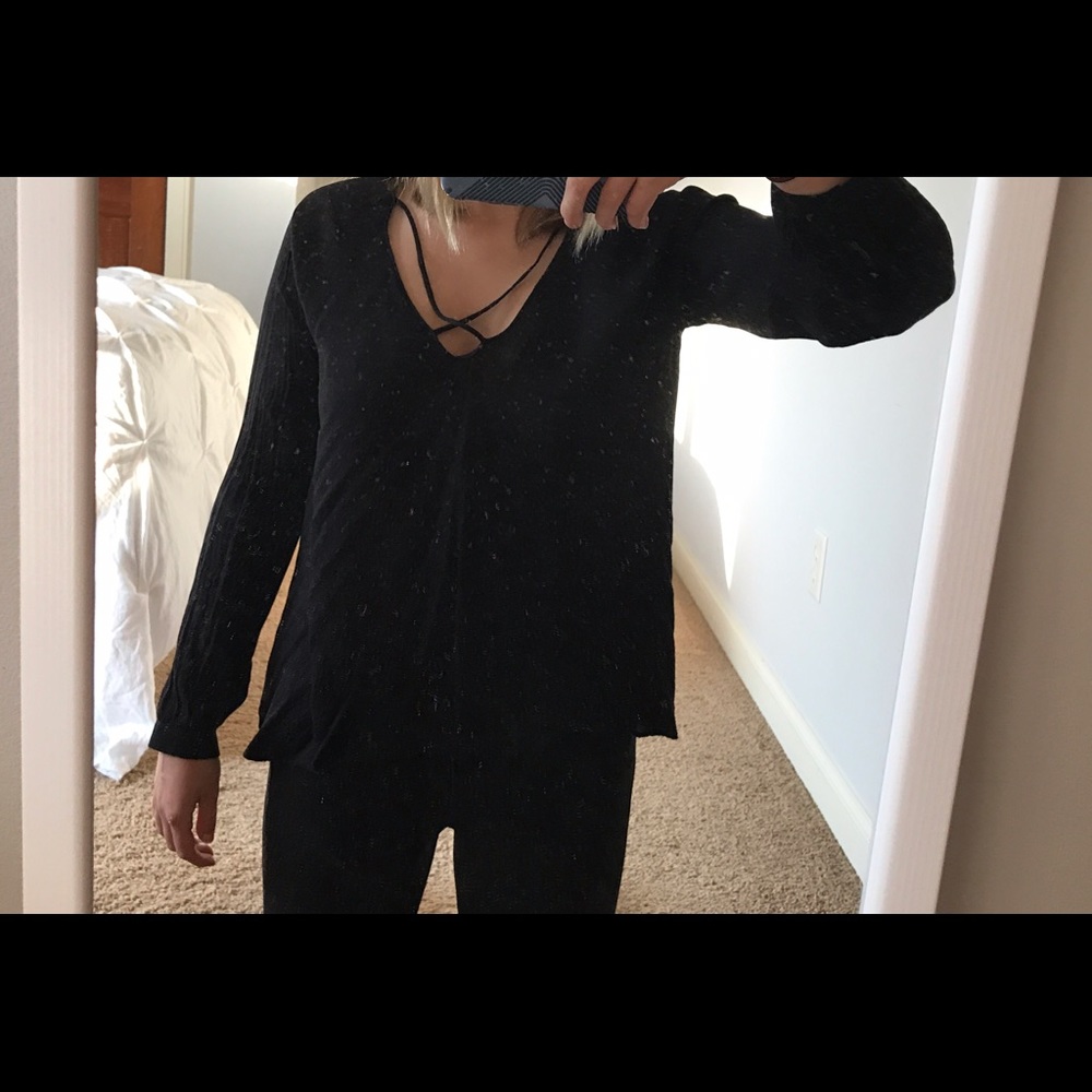 LUSH - Black strappy long sleeve woven blouse