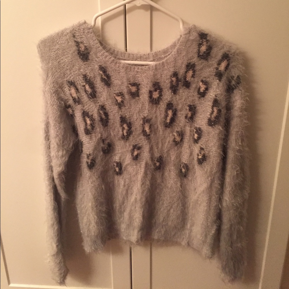 Fuzzy Long Sleeve Cheetah Sweater