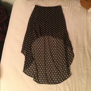 Blue and white polka dot high-low skirt