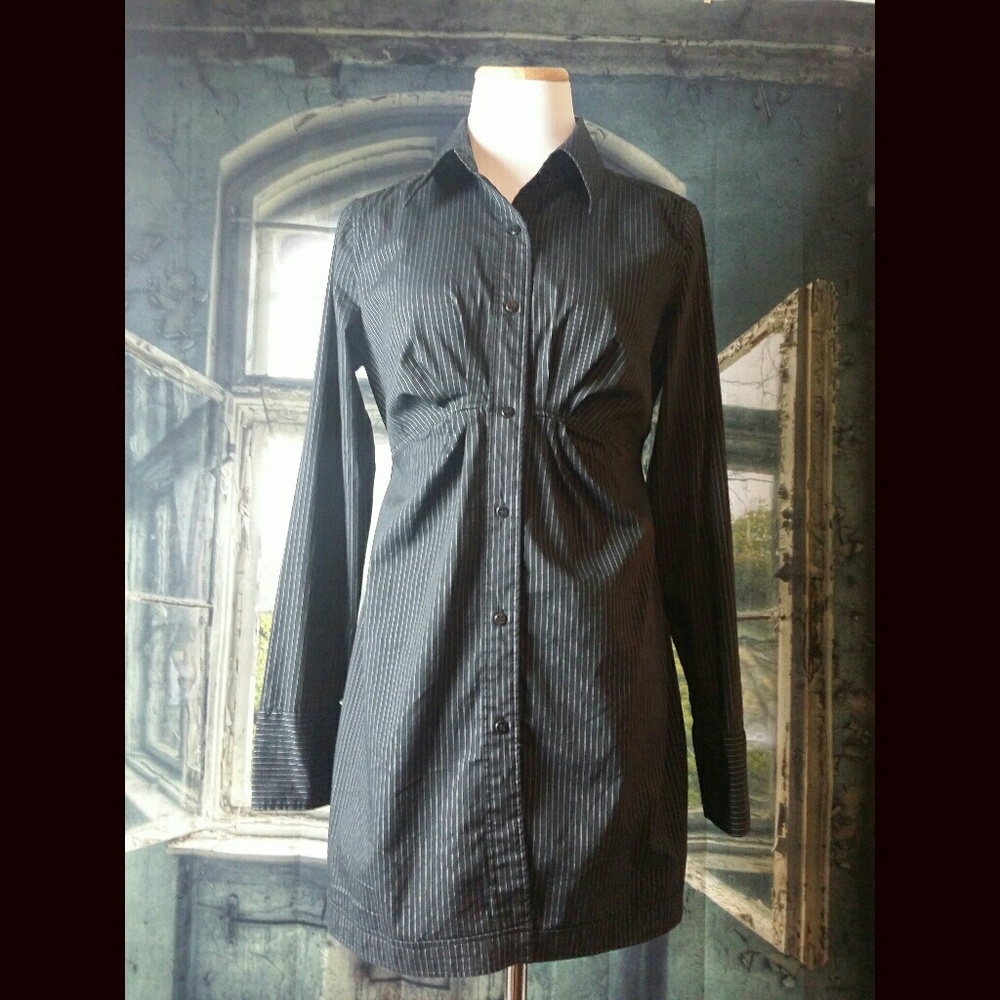 New York and Company Stretch Pinstripe Long Blouse