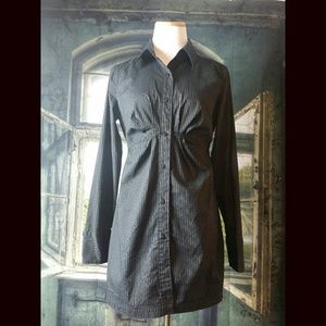 New York and Company Stretch Pinstripe Long Blouse