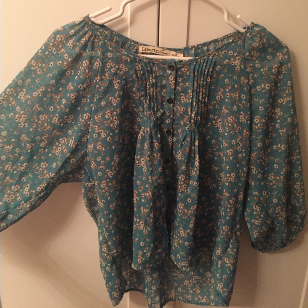 Flowy Teal & Floral Top
