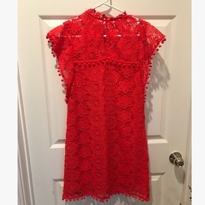 Red Eyelet Dress with Pom Pome