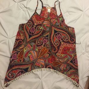 Open back patterned halter top tank top