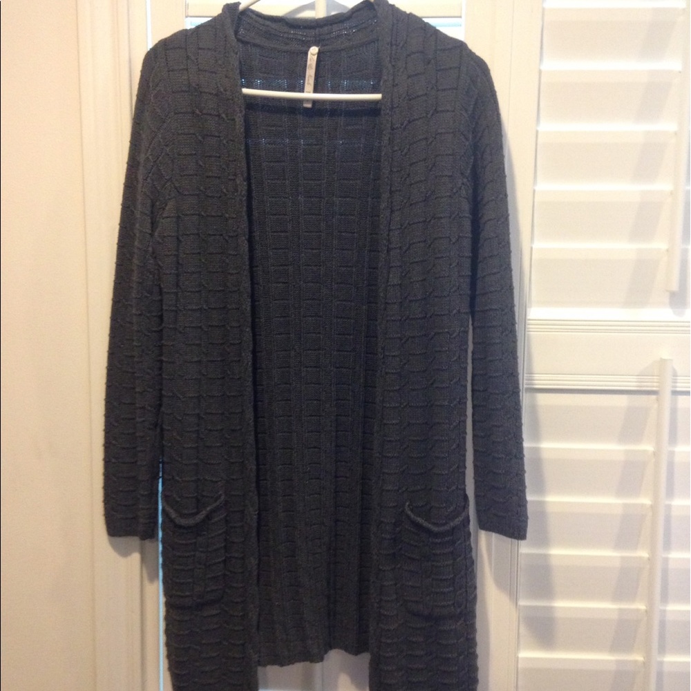 Long Grey Cable Knit Cardigan