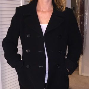 Button up black wool pea coat