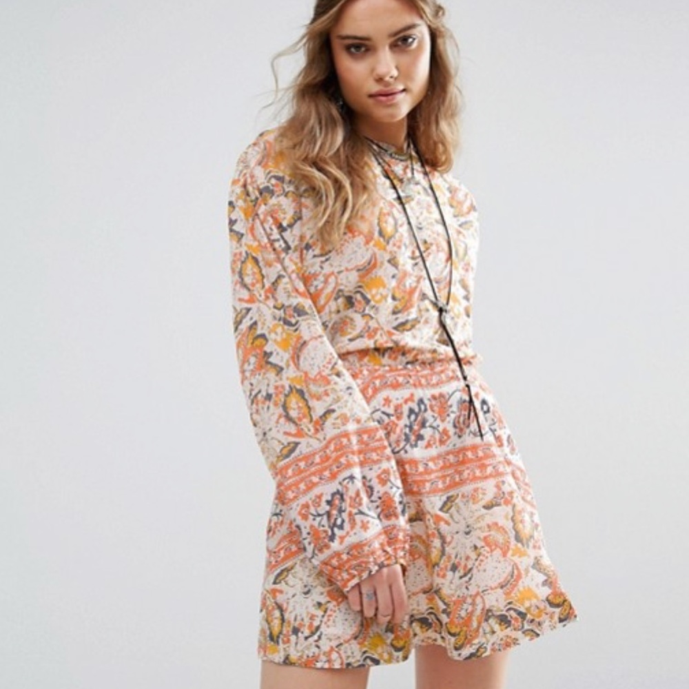 Free People Silver Sun Print Front Pocket Dress