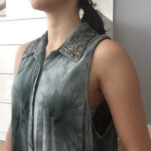 button up tank w studded collar