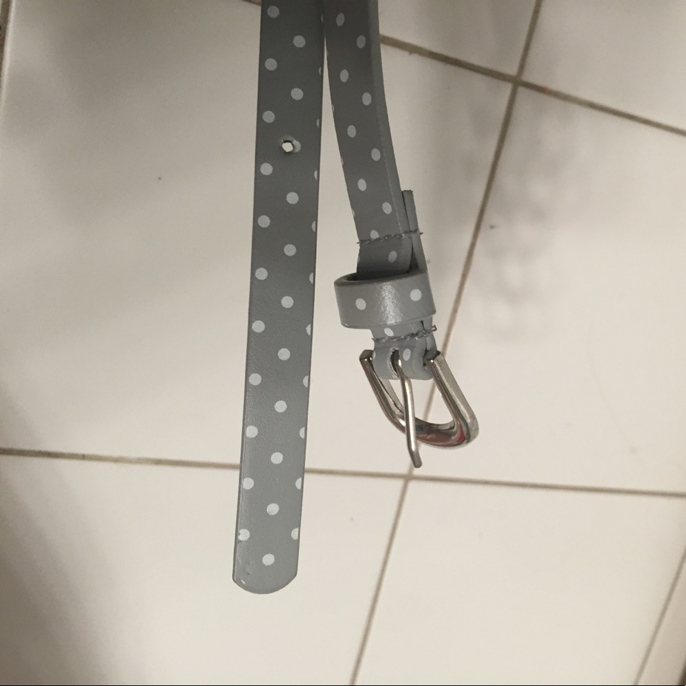 Thin grey and white polka dot belt