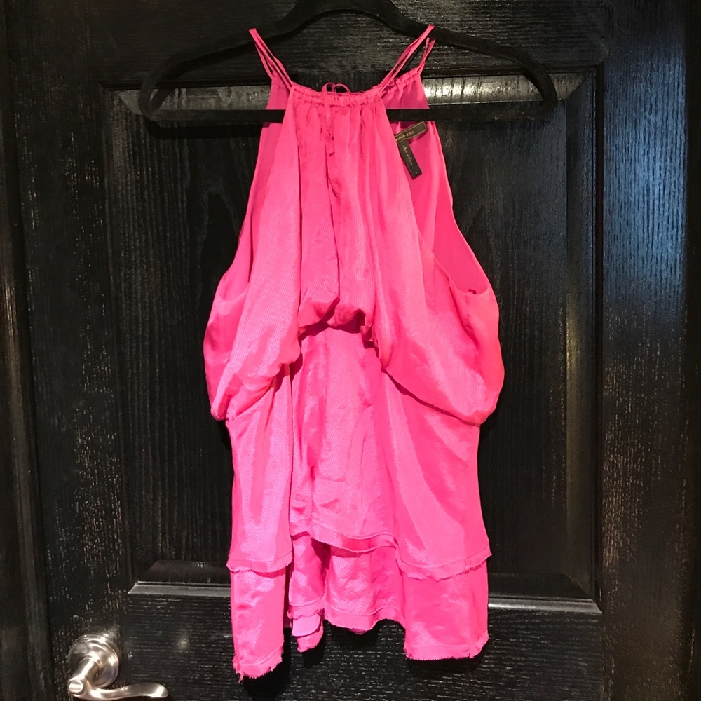 BCBG MAXAZRIA HOT PINK HALTER RUFFLE TANK TOP