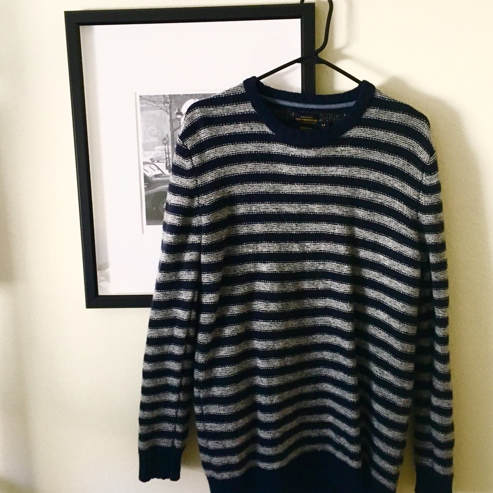 Grey and Blue Striped Wool Sweater