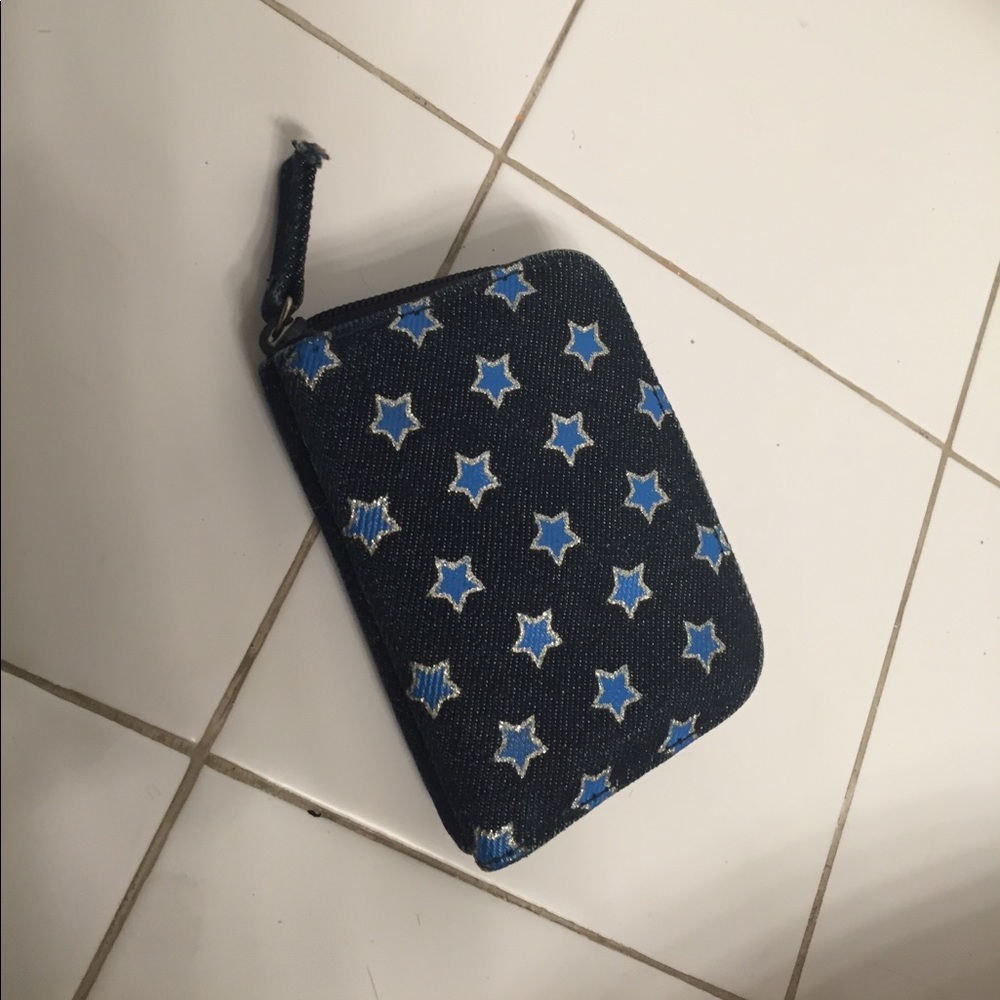 Denim wallet with metallic star print