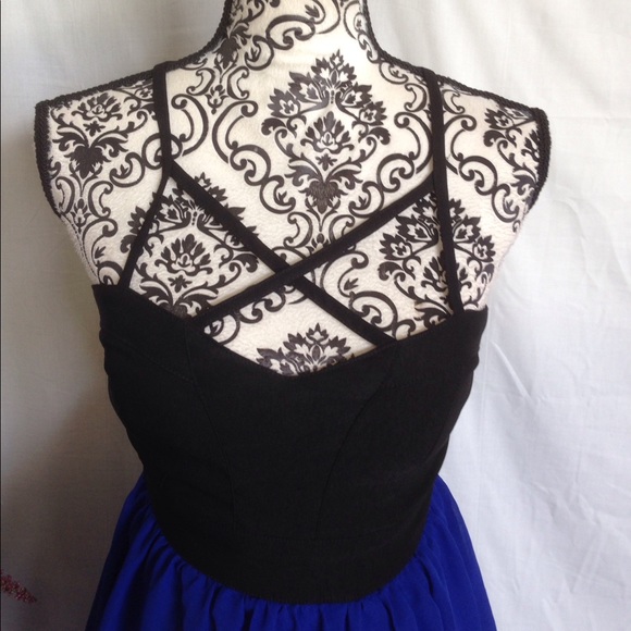 Bird Cage Cobalt & Black Chiffon Dress - Picture 2 of 4