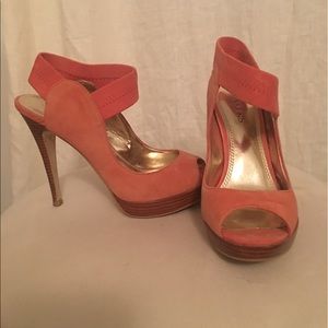 Peachy suede sandal heels