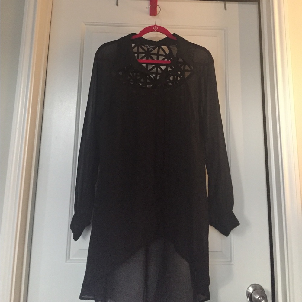 City Chic flow see thru black blouse
