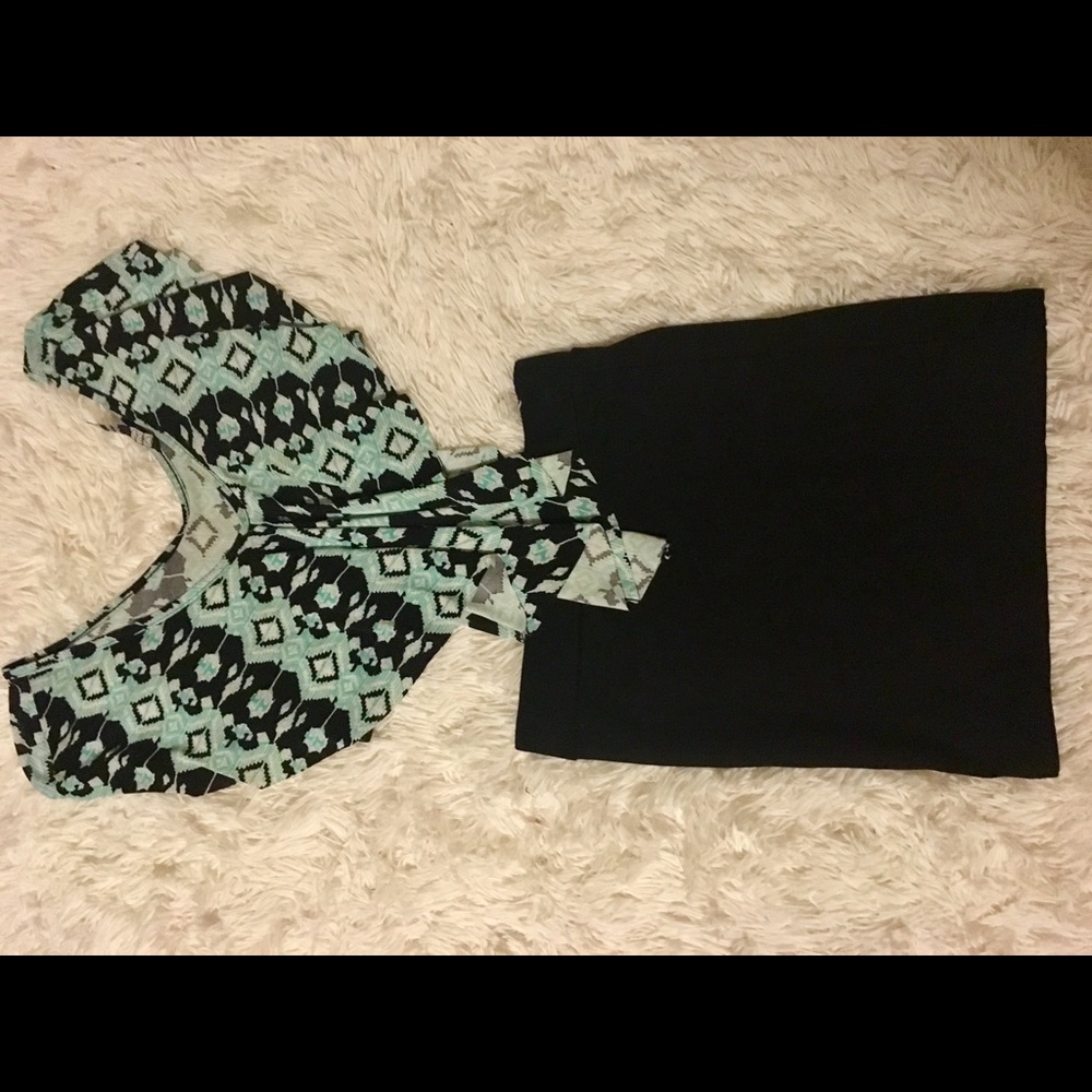 Beautiful crop top blue and black with black skirt