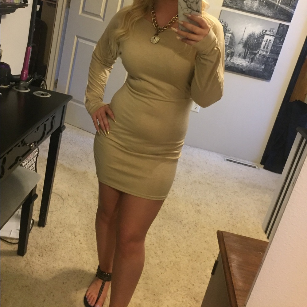 Cute khaki long sleeve mini dress