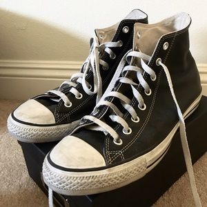 Black Leather High Top Converse