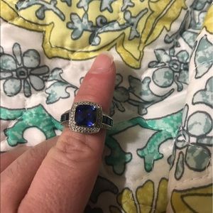 Blue sapphire and diamond ring sterling silver