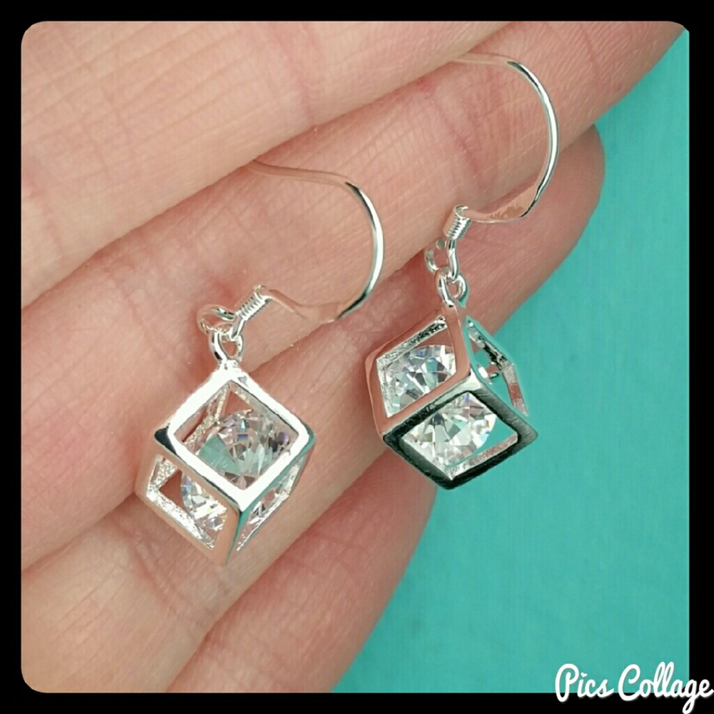 Silver Caged CZ Dangle Earrings