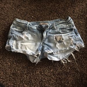 Distressed denim shorts