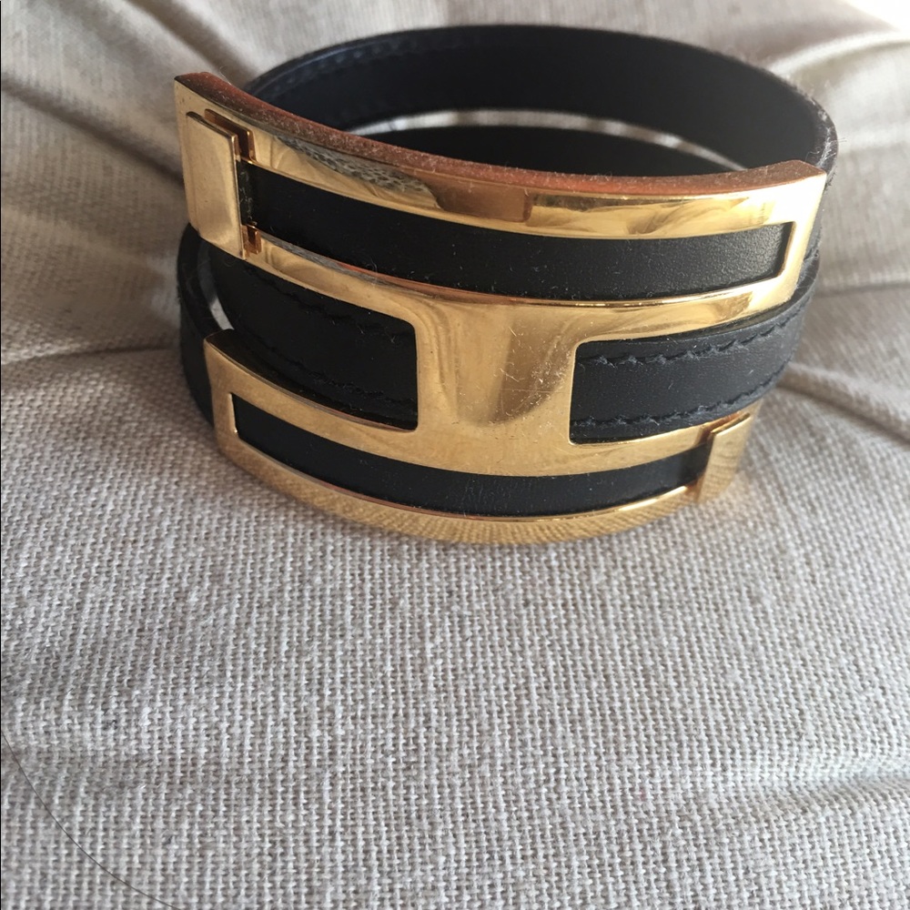 Hermes leather/ gold metal cuff. * SOLD*