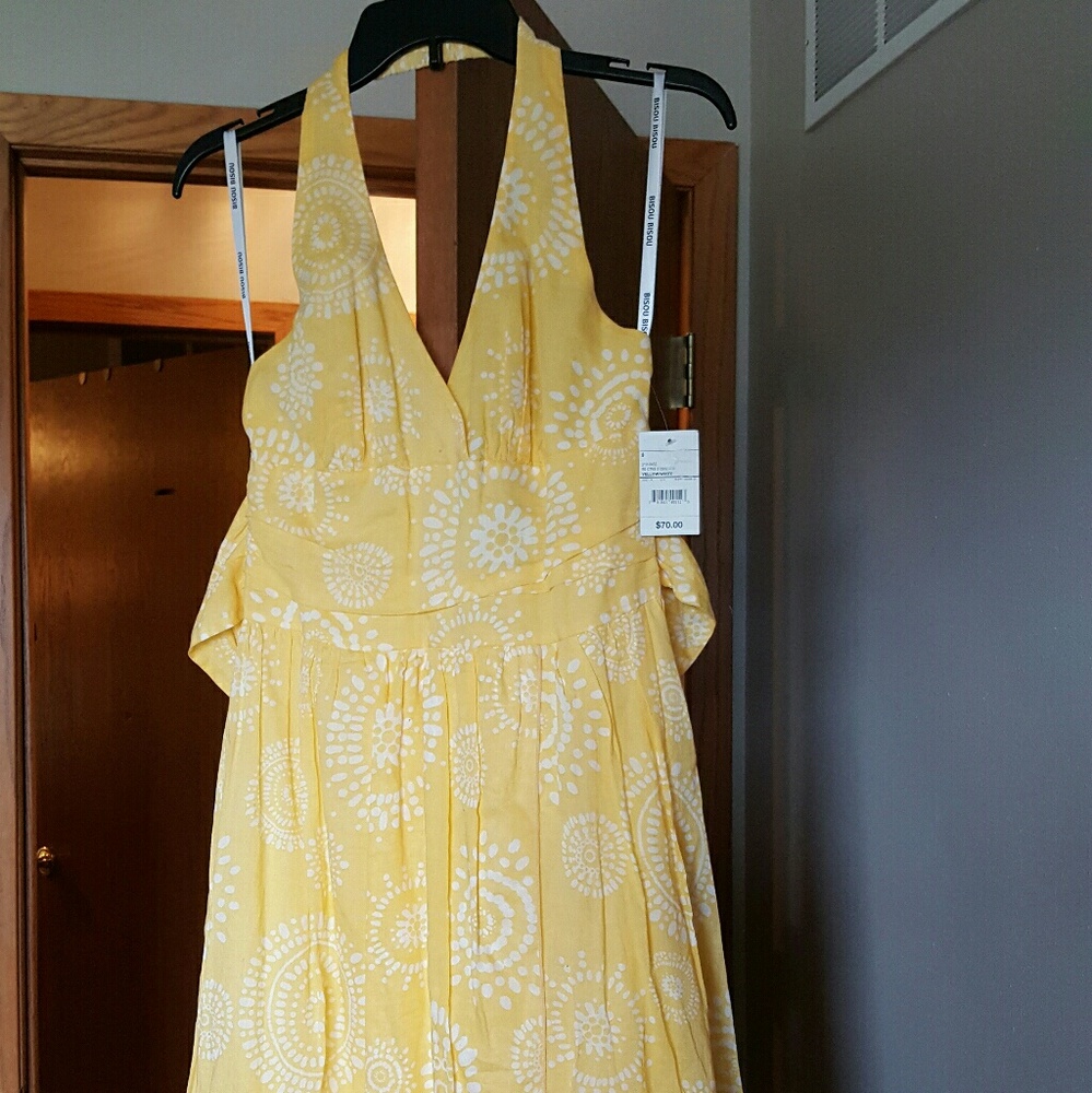 Yellow and white halter sundress