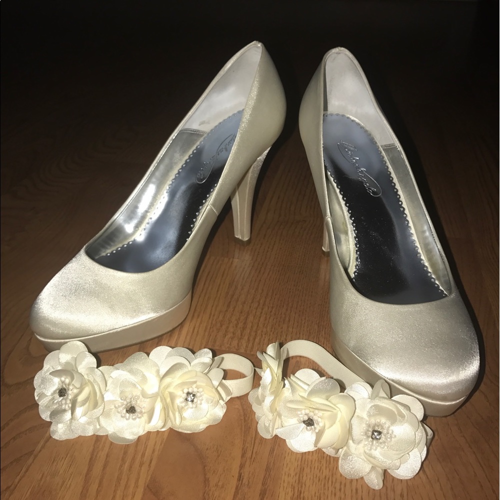 Michaelangelo Ivory Satin Platform Shoes