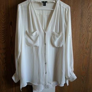 White sheer button down