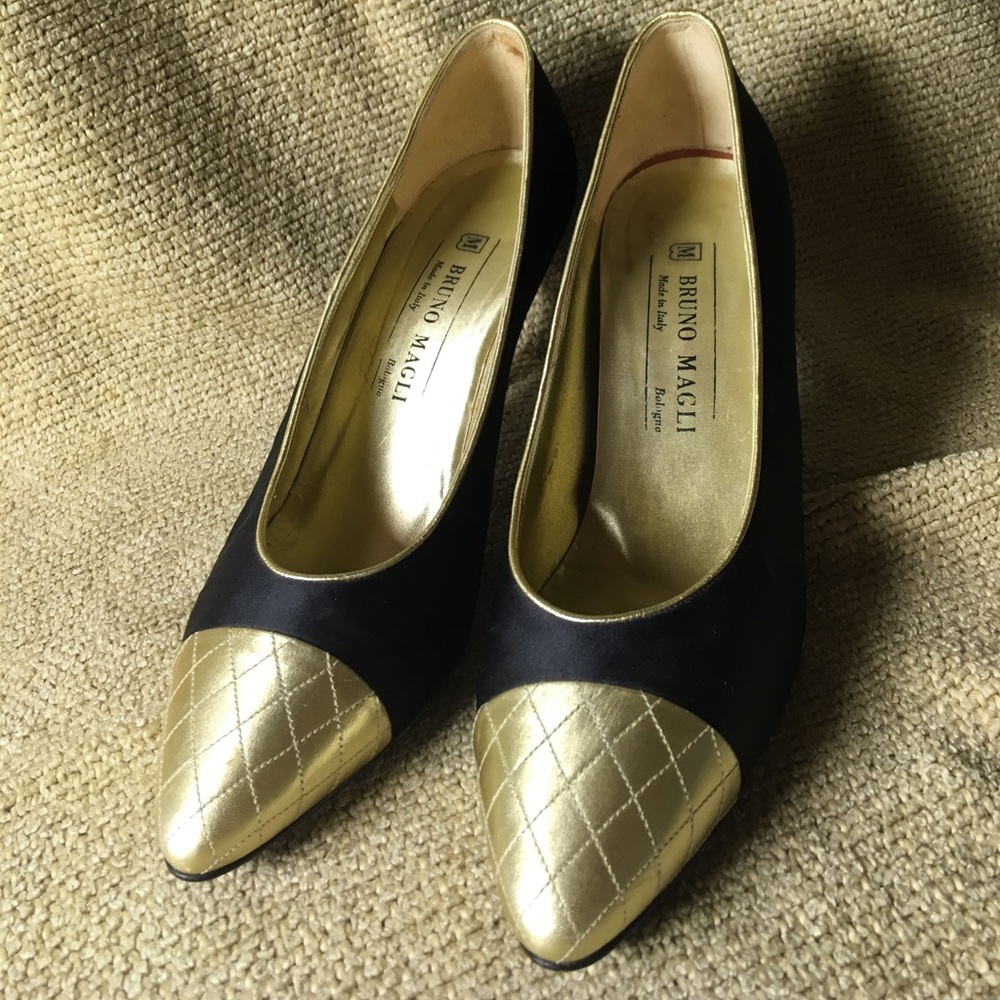 Bruno Magli Heels black and gold trim and toe