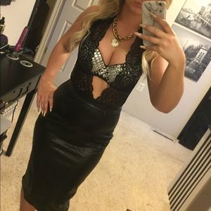 Black lace and faux leather dress