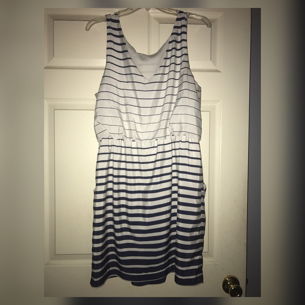 Navy Blue and White Striped Dress