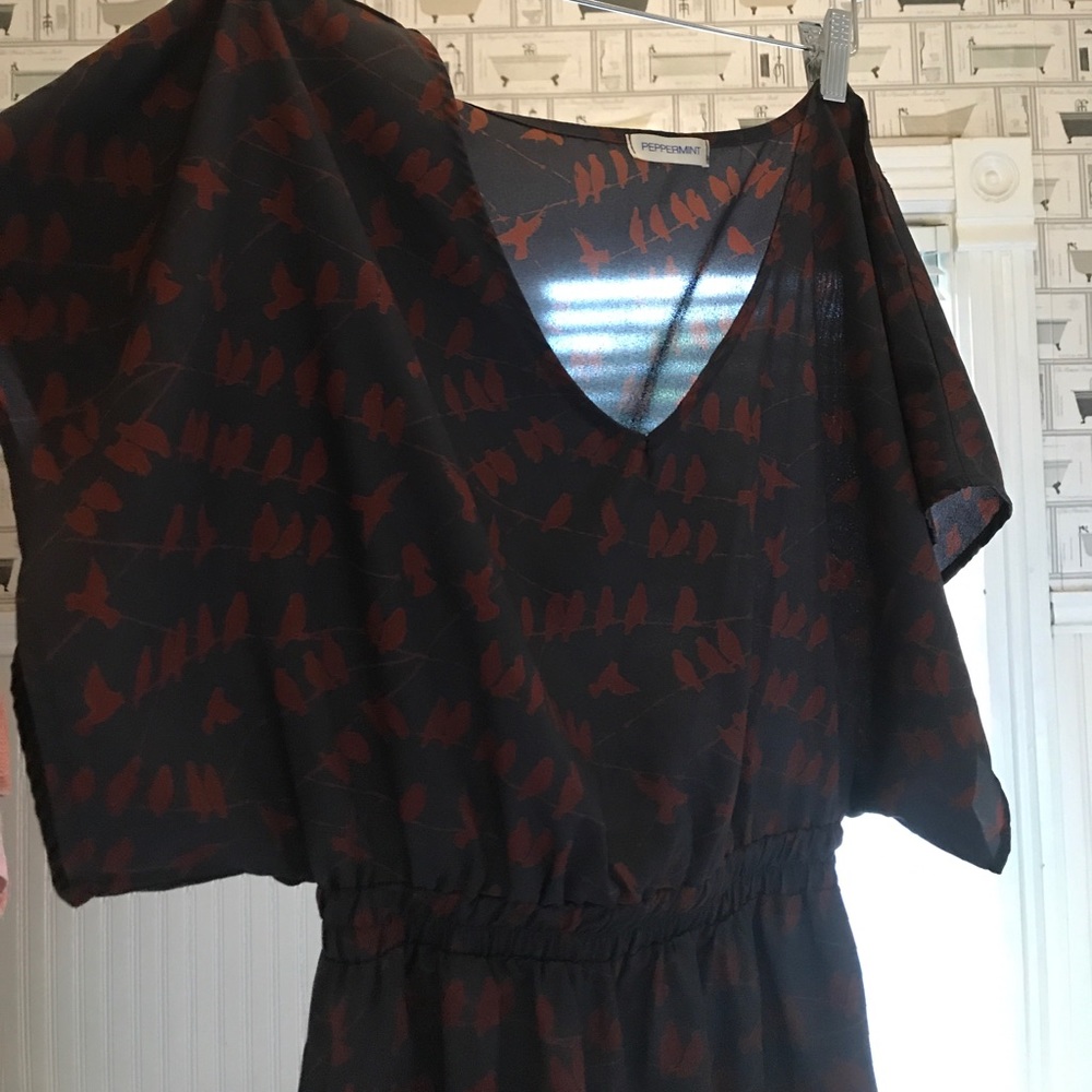 Charcoal grey dress with orange birds