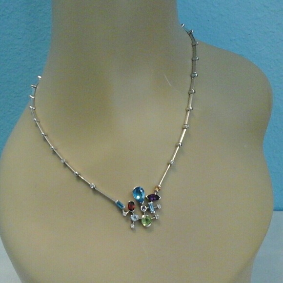 SALE! Multicolored Sapphire pendant necklace.  Like new. - Picture 1 of 6