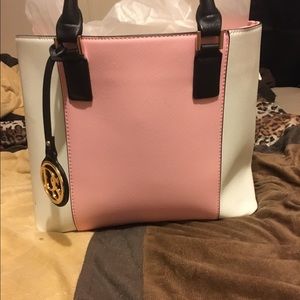 Pink and white large purse