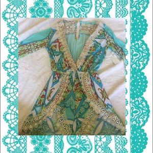 Bohemian romper lace teal red deep v asymmetrical