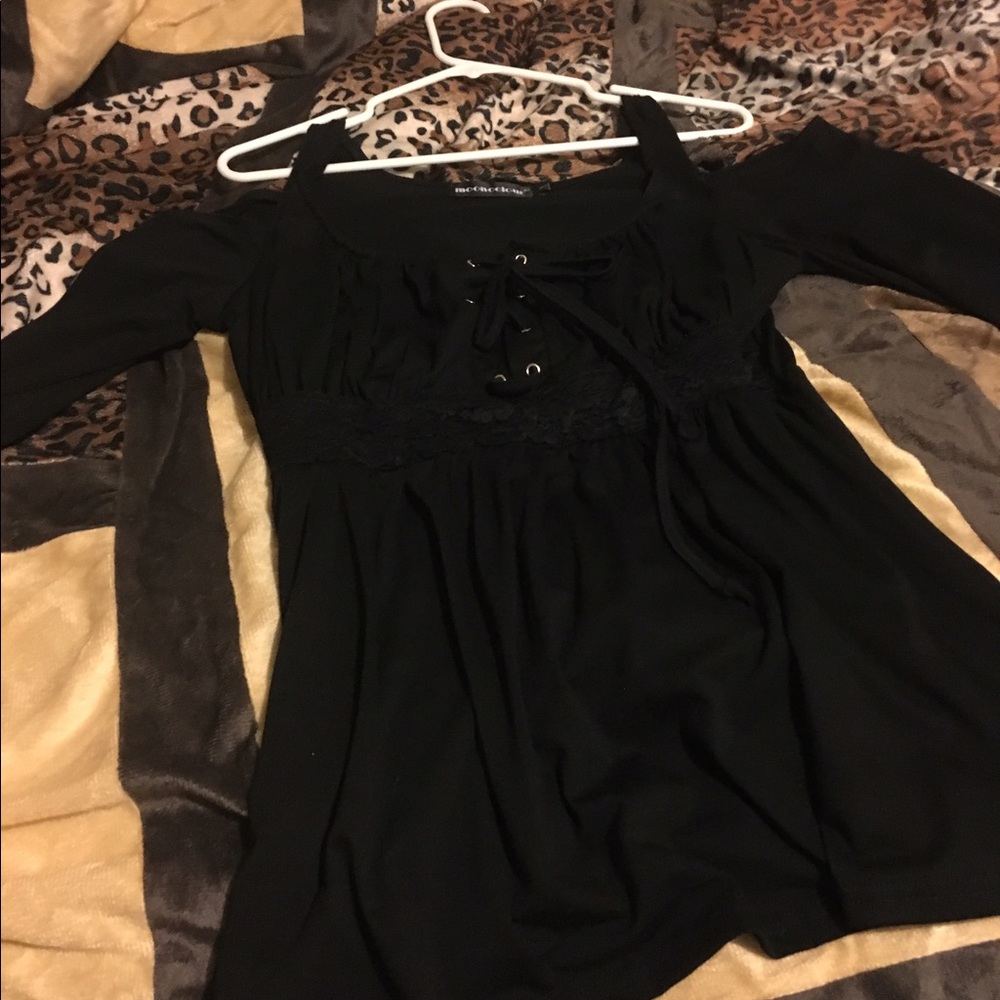 Black cut shoulder long sleeved top