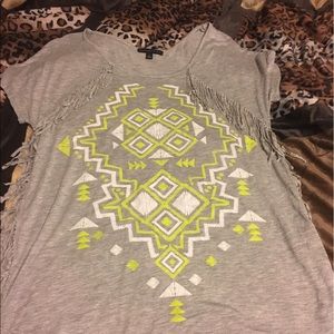 Grey and lime fringe top