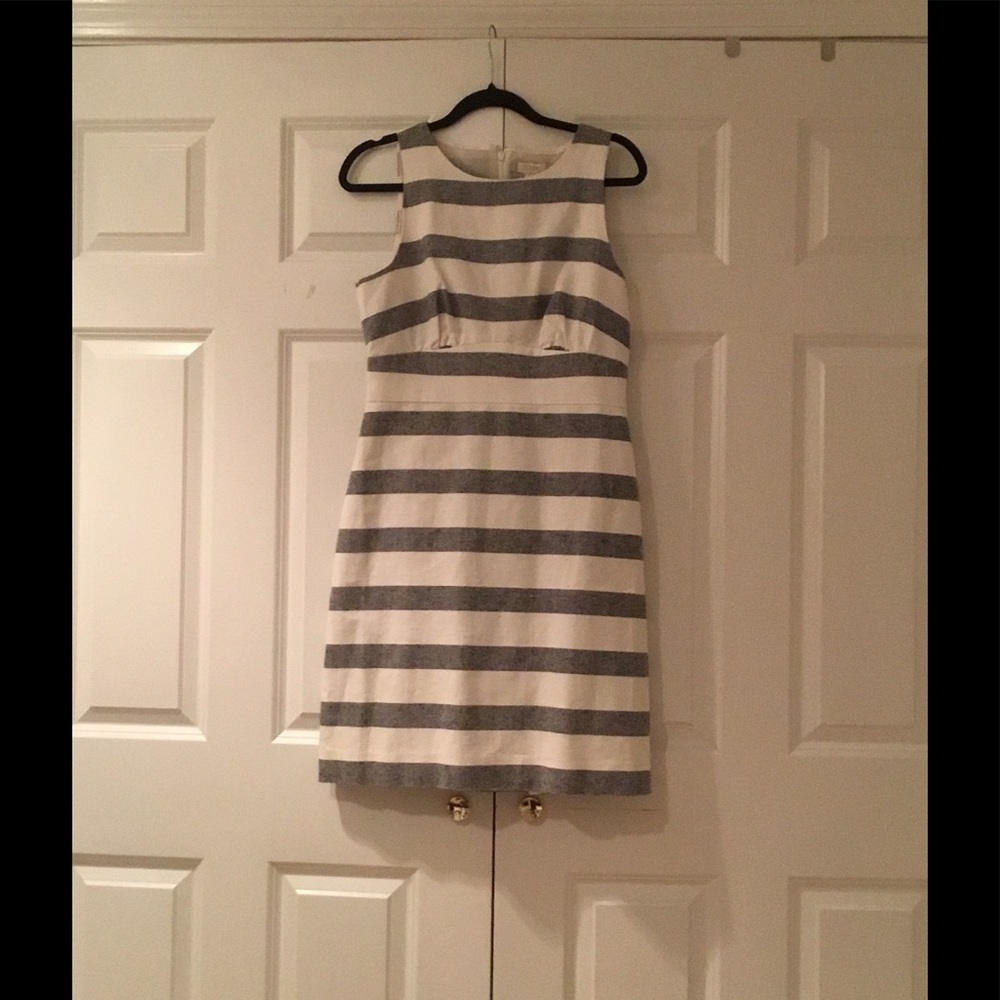 J Crew dress with charcoal grey and white stripes