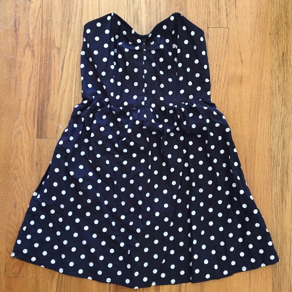 Strapless Navy Polka Dot Dress