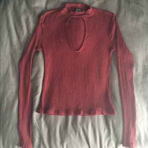 Red Keyhole long sleeve knit top